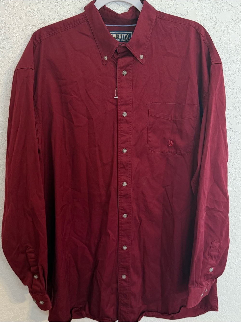 Wrangler Jeans Co TwentyX Men's XLT Casual Button-Down Shirt - Burgundy